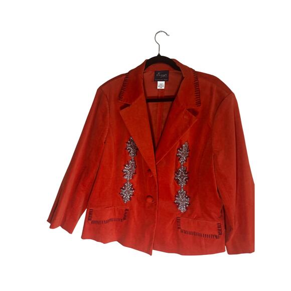 The Jeanius Look by Randolph Duke Women's Embellished Blazer 20W Orange Velvet - Picture 7 of 12